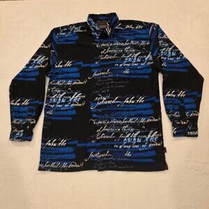 FUBU Button Up Shirt Youth XL 20 Black Blue Graphic